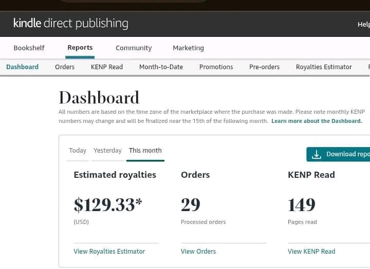 Amazon KDP — $129.33 Royalties, 29 Orders
